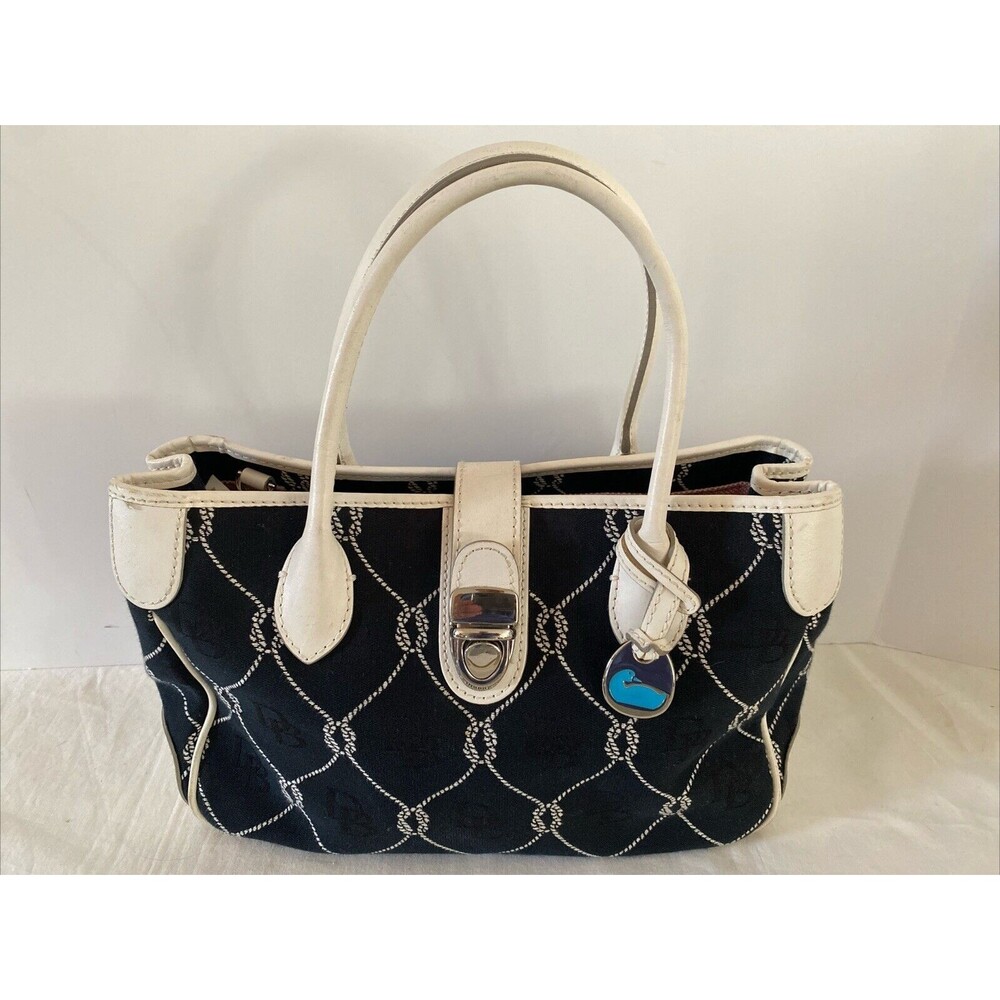 Douney & Bourke Black Canvas Bag Nautical Rope White Leather Trim